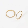 Polished gold stainless steel hoop earrings with micro-inlaid cubic zirconia stones - 1.6*14mm Gold (Pair)