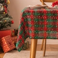 Christmas tablecloth with red and green plaid patterns and white snowflake prints - Double Green Plaid Small Snowflake
