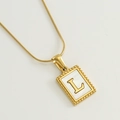 18K gold plated stainless steel snake chain necklace featuring letter L shell pendant - L (With Chain)