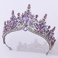 Close-up of luxury Baroque crown featuring purple and white rhinestones on metal base - Gun Black White & Purple AB Rhinestone