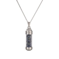 Detail of silver perfume bottle pendant with Greek key pattern and blue gravel stones - Silver Lapis Lazuli gravel