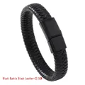 Men's minimalist braided black leather bracelet with black matte magnetic clasp 22.5cm - 22.5CM / Black Clasp Black Leather