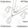 Conjunto de joyas de acero de titanio plateado con perlas y cadena trenzada con pendientes - Estilo de Perla en Forma de Lágrima (KS222180-GC) / Color Acero