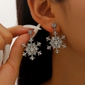 Elegant silver snowflake drop earrings with sparkling rhinestones and white pearls - Silver Snowflake Drop Earrings Style (A-476)