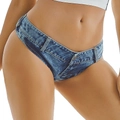Micro pantaloncini di denim a vita bassa da donna, blu lavato, taglio sexy stile perizoma - S / Blu