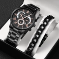 Set orologio al quarzo SOKI da uomo nero con numeri romani e bracciale cubano abbinato - Nero Oro Rosa Set