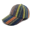 Close-up of bohemian woven baseball cap featuring colorful ethnic geometric patterns - M (56-58cm) / Blue Yellow Red Green Tribal Striped Style (8#)
