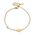 Gold stainless steel chain bracelet with a sun pendant and sparkling clear zircon charm - Sun Style (XN431-15)