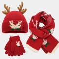 Nahaufnahme des roten Weihnachts-Sets mit 3D-Geweihen und festlichem Jacquard-Strick - Erwachsene Weinrot