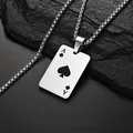 Hip hop style Ace of Spades poker pendant necklace with steel box chain on dark stones - Titanium Steel Spade A / Box Chain 70cm