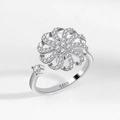Adjustable S925 sterling silver spinning flower ring with white cubic zirconia crystals - Adjustable Open / White Gold Rotating Flower (AJ061)