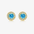 Minimalist S925 sterling silver earrings with round blue gemstone and halo stones - 18k Gold-MME1035-Round Blue Sapphire