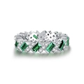 Anello scintillante in argento S925 con pietra verde taglio smeraldo e cristalli - US 5 / Zircone Verde