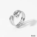 Anillo de doble banda en acero inoxidable plateado con extremos de gota y acabado pulido - US 7 / Plata (B442)
