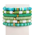 Bohemian style 6-piece handmade heishi bead bracelet set in blue and green tones - Mint Green Theme (ZXS0244-1) / 6pcs Set