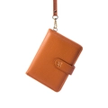 Brown textured leather neck passport holder with gold airplane logo and strap - Brown