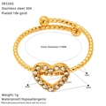 18k gold plated stainless steel open ring with zircon heart and twist design - Twisted Hollow Heart (SR326G)