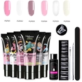Set gel unghie 7 pezzi con sei colori da 15ml, soluzione detergente e strumenti nail - 6 Pezzi Gel da 15ml + Kit Completo di Strumenti / Serie Tinta Unita Set 1-6 (PGP1-6)