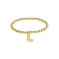 Polished 18k gold beaded stretch bracelet featuring a glossy metal letter L charm - L