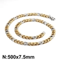 Chaîne à maillons en acier titane bicolore or et argent 500x7.5mm avec fermoir mousqueton - 7.5mm Bicolore