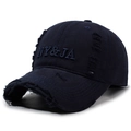 Distressed navy blue baseball cap with NY&JA 3D embroidery and vintage ripped detail - Adjustable / Navy Blue