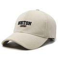 Casquette de baseball en velours beige avec broderie Boston 1630 et bord incurvé - Blanc Cassé / Réglable