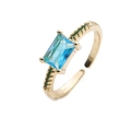 Verstellbarer goldener Ring mit rechteckigem seeblauen Stein und grünen Kristallen - Einstellbar Offen / Blau