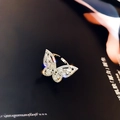 Silver butterfly open ring with sparkling white cubic zirconia and adjustable band - Style 54 (HR1941)