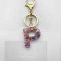 Letter P alphabet resin keychain with colorful heart sequins and golden lobster clasp - Letter P Lobster Clasp Keychain