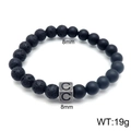 Lava stone bead bracelet with letter C silver charm and matte black agate stones - Letter C (KB122499-Z)