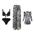 Conjunto de bikini negro con pantalones de playa de malla de cebra y traje de baño UV - S / Conjunto de Traje de Baño de 3 Piezas (Bikini + Pantalones) / Conjunto de 3 Piezas con Estampado de Cebra Negro