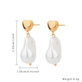 Elegant gold heart earrings with white Baroque pearls for a sophisticated look - Heart Baroque Pearl Drop Earrings (E802-GO)