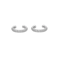 Detailed macro shot of silver-tone hoop earrings with double-row zircon pavé stones - 24K / Double Row Pave Silver Ear Cuff (W80241-SS)