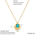 Detail of 18k gold plated sun sunflower pendant with turquoise and size measurements - Sunray Disc Pendant (SN256G)