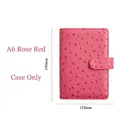 A6 rose red binder cover in ostrich leather texture with snap button closure - A6 Rose Red (Cover Only)