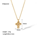 Collana a croce in acciaio inossidabile placcato oro 18K con zirconi bianchi - Collana Con Pendente a Croce(YYN023181) / Oro
