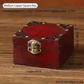 Vintage red-brown wooden jewelry box with antique bronze corners and metal clasp in medium size - Medium-sized Copper Square Box - Unlocked