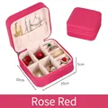 Rose red PU leather jewelry box with zipper, mirror-free 10x10x5cm travel case - Rose Red