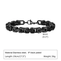 Men's 8mm IP black plated stainless steel Byzantine chain bracelet in 19cm length - Black / 19cm
