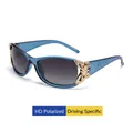 Y2K polarized sunglasses for women with transparent blue frames and gold butterfly decor - Blue Frame/Grey Lens