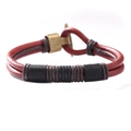 Braided leather wrap bracelet in reddish brown with antique bronze toggle clasp - Brown Red