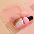 Pink storage case with foundation brush and makeup sponges on pink wavy background - 2 Sponges + Mushroom Puff + No.55 Brush [Pink]