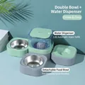 Groene en grijze automatische voederbak met 1,8 liter waterdispenser en RVS 304 bakjes - Dubbele Bak (Groen+Grijs) / Groen-Grijs