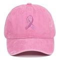 Casquette de baseball en coton rose avec broderie ruban rose pour la sensibilisation - Réglable / Rose