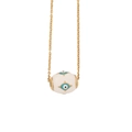 Golden chain necklace with white bead pendant featuring multiple blue evil eye motifs - Blue Evil Eye Enamel Bead Style (1#)