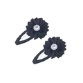 Pair of black fabric flower hair clips with sparkling center rhinestone for girls - Deep Black