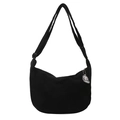 Minimalist black corduroy hobo bag with adjustable strap and cloud charm detail - Black With Pendant