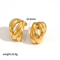 Boucles d'oreilles torsadées irrégulières en acier inoxydable doré pour femmes, poli miroir - Style de Nœud Torsadé (TE60217) / Or 18 carats