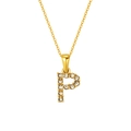 Luxury gold square pendant necklace featuring letter P encrusted with white cubic zirconia - Letter P