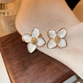 Elegant white floral stud earrings with gold center on premium silk background - White Gold Plated Flower Style (55#)